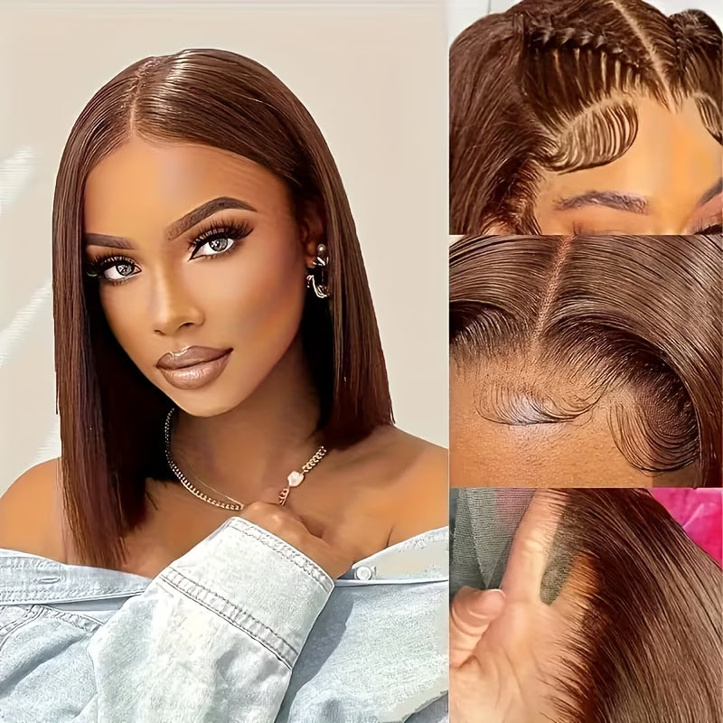 13×4 Lace Front Human Hair Bob Wig – Sleek Straight 10″ #4 Medium Brown Clessenza Beauty Store