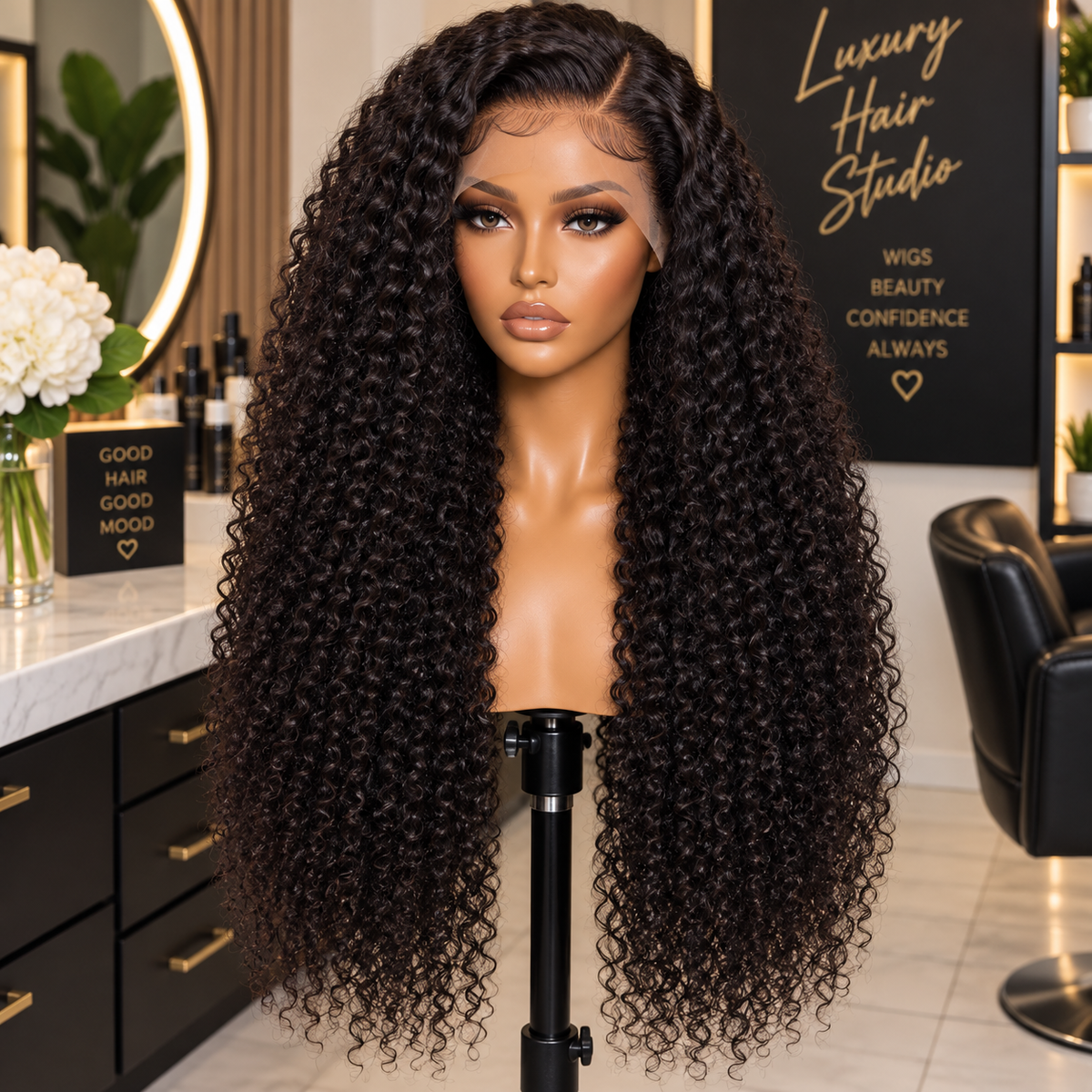 13×4 Lace Front Human Hair Wig – Kinky Curly 26″ – Natural Black – 250% Density Clessenza Beauty Store