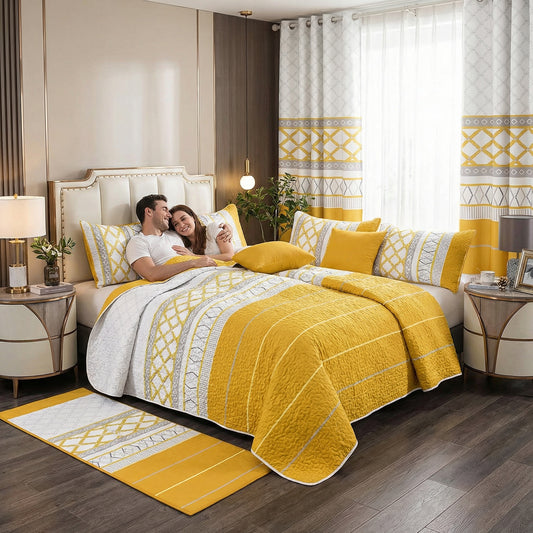Lilianna 24-Piece King Size Bedding Set with Matching Curtains – Golden Lattice Luxury Collection