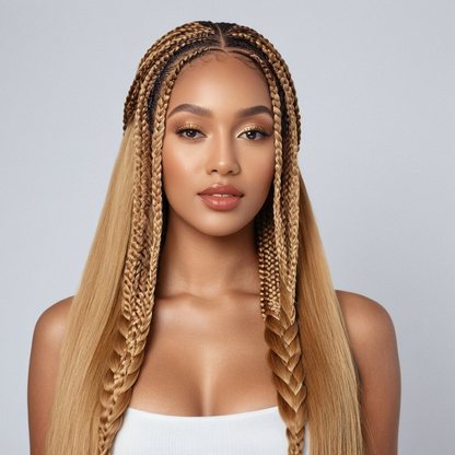 Honey Blonde Pre-Stretched Knotless Synthetic Braiding Hair, 26 Inch