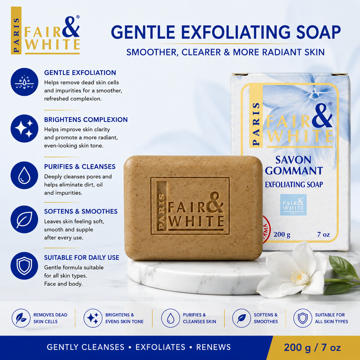 Fair & White Paris – Savon Exfoliant Original Doux, 200 g
