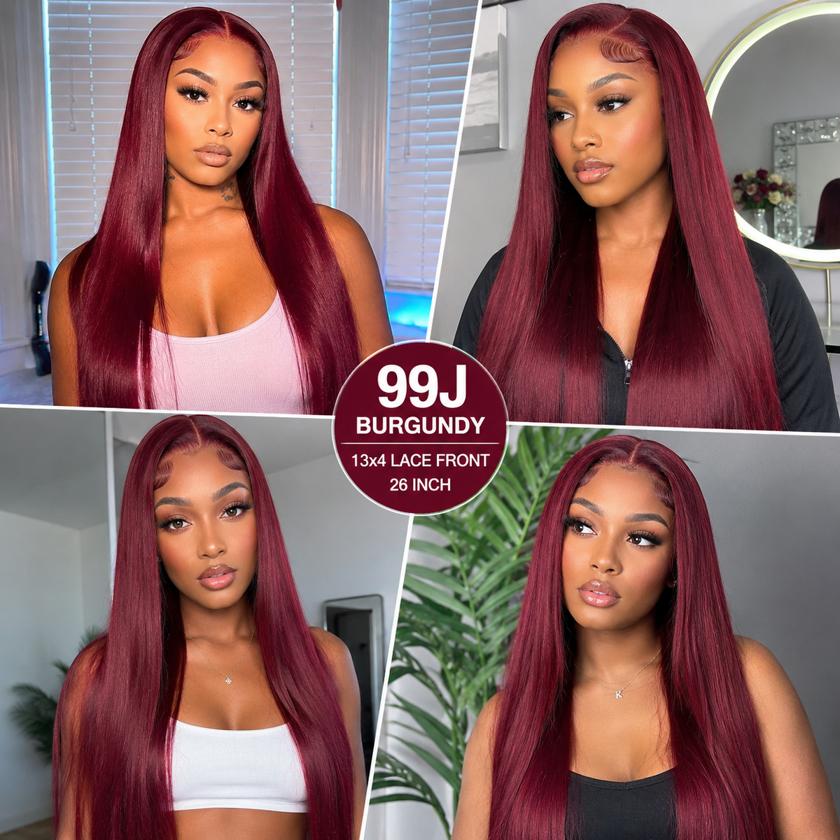13×4 Lace Front Human Hair Wig – Straight 26″ – 99J Burgundy Clessenza Beauty Store