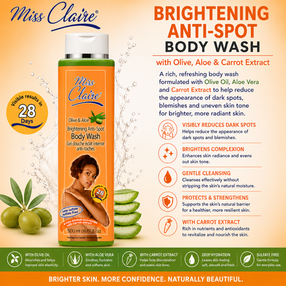 Miss Claire – Gel Douche Éclaircissant Anti-Taches Olive & Aloe, 500 mL