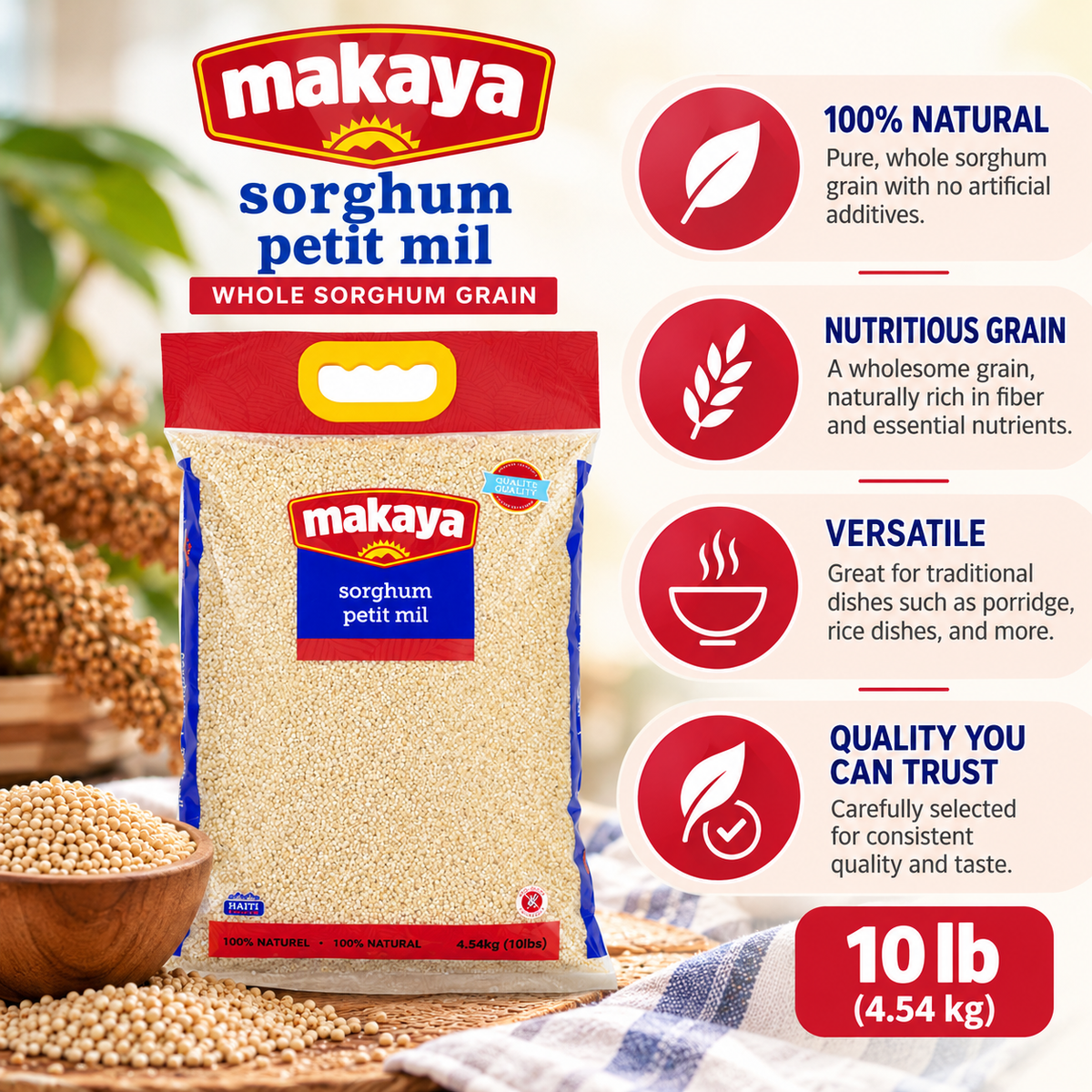 Makaya – Petit Mil (Whole Sorghum Grain), 10 lb Makaya
