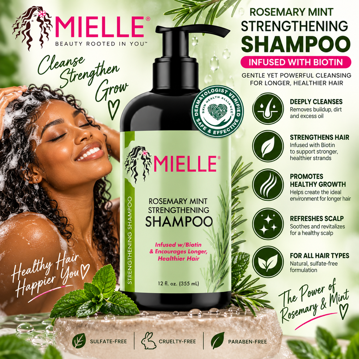 Mielle – Rosemary Mint Strengthening Shampoo with Biotin, 12 fl oz Mielle Organics