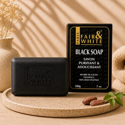 Fair & White Paris – Original Purifying Black Soap with Cocoa Butter & Vitamin E, 200g Fair & White Paris