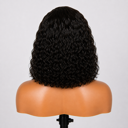 13×4 Lace Front Human Hair Bob Wig – Defined Water Wave 14″ – Natural Black Clessenza Beauty Store