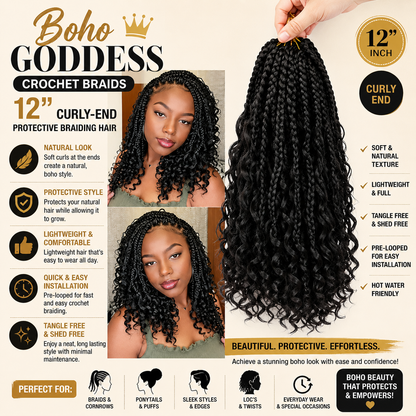 Boho Goddess Crochet Braids 12″ – Curly-End Protective Braiding Hair