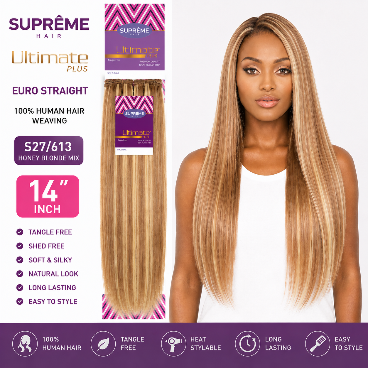 SUPRÊME Hair – Tissage Lisse Euro Straight en Cheveux Humains 100 % Naturels