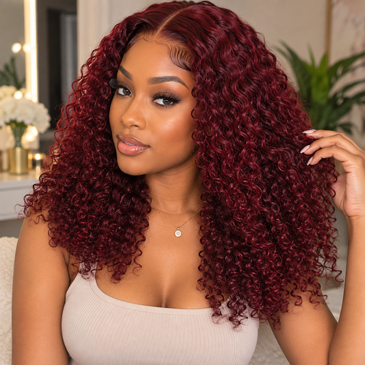 5×6 Closure Human Hair Wig – Jerry Curly 16″ – 99J Burgundy Clessenza Beauty Store