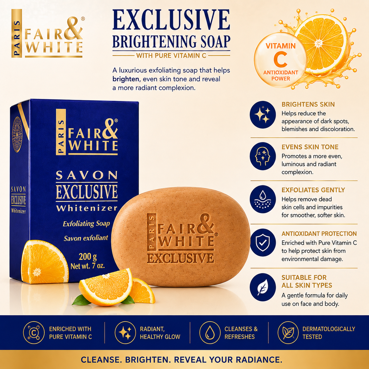 Fair & White Paris – Exclusive Brightening Soap with Pure Vitamin C, 200g Fair & White Paris