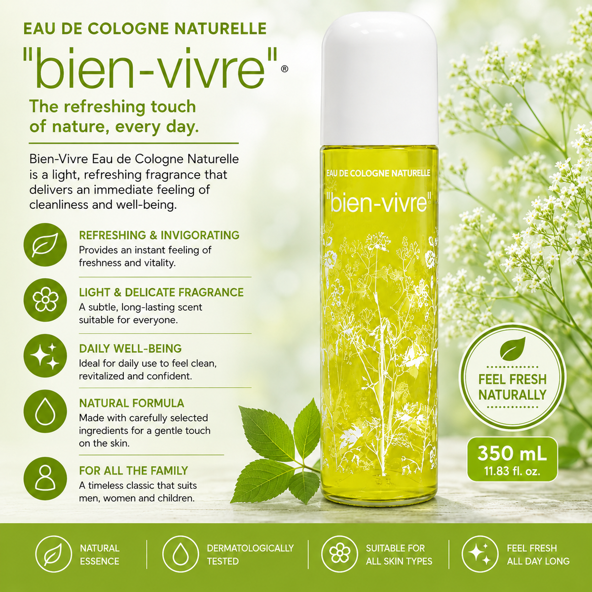 Bien-Vivre – Eau de Cologne Naturelle, 350 mL Bien Vivre