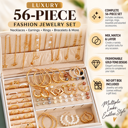 Luxury 56-Piece Fashion Jewelry Set – Gold-Tone Necklaces, Earrings, Rings, Bracelets & Accessories (No Gift Box) Clessenza Beauty Store
