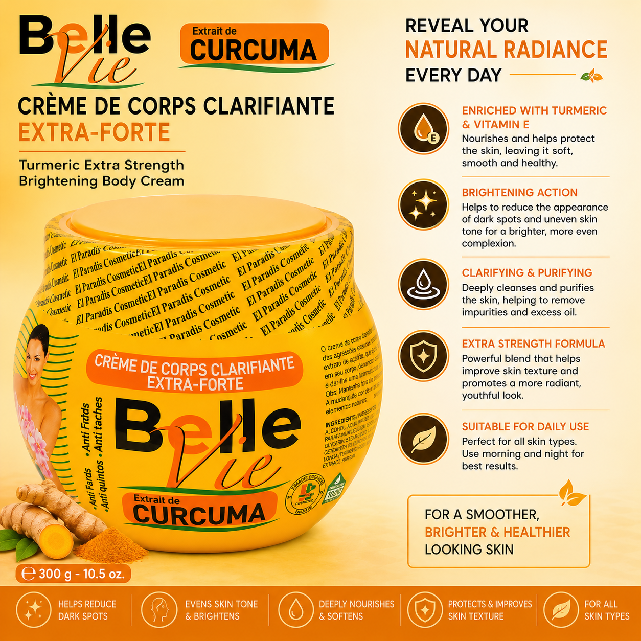 Belle Vie – Turmeric Extra Strength Brightening Body Cream, 300g Belle Vie
