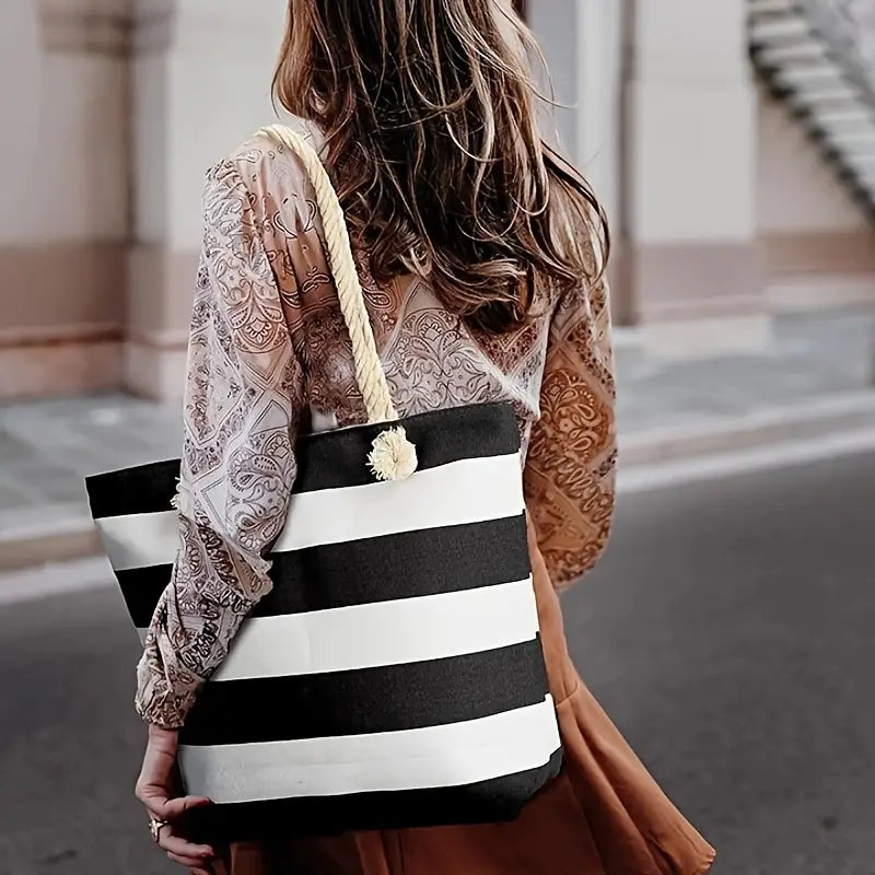 Striped Shoulder Pattern Beach Bag (color F)