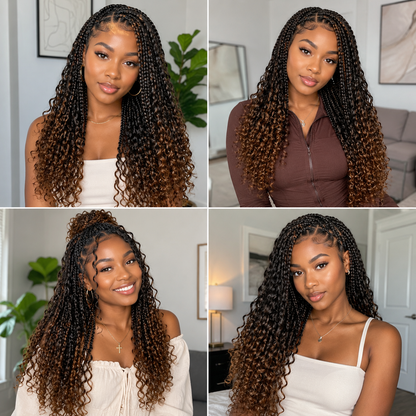 Boho Goddess Crochet Braids 18″ – Curly-End Protective Braiding Hair, #T30 Ombre Brown Clessenza Beauty Store
