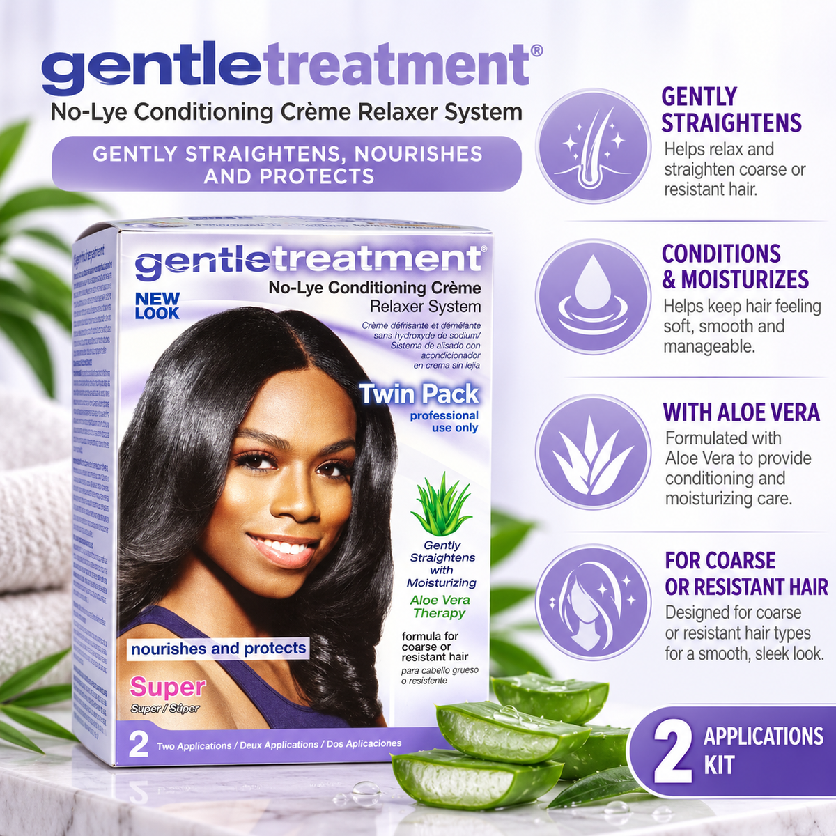 Gentle Treatment – No-Lye Conditioning Creme Relaxer System 2 Application Kit Gentle Treatment