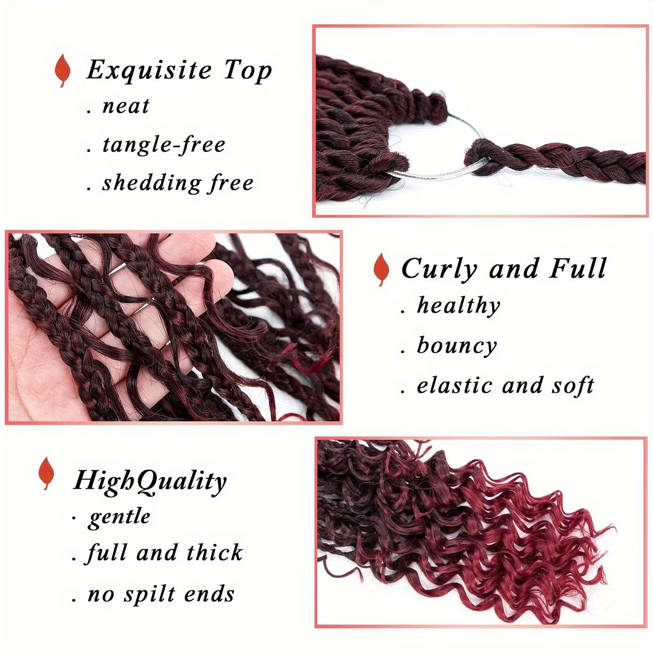 Boho Goddess Crochet Braids 18″ – Curly-End Protective Braiding Hair, Color #TBUG Burgundy Ombre Clessenza Beauty Store