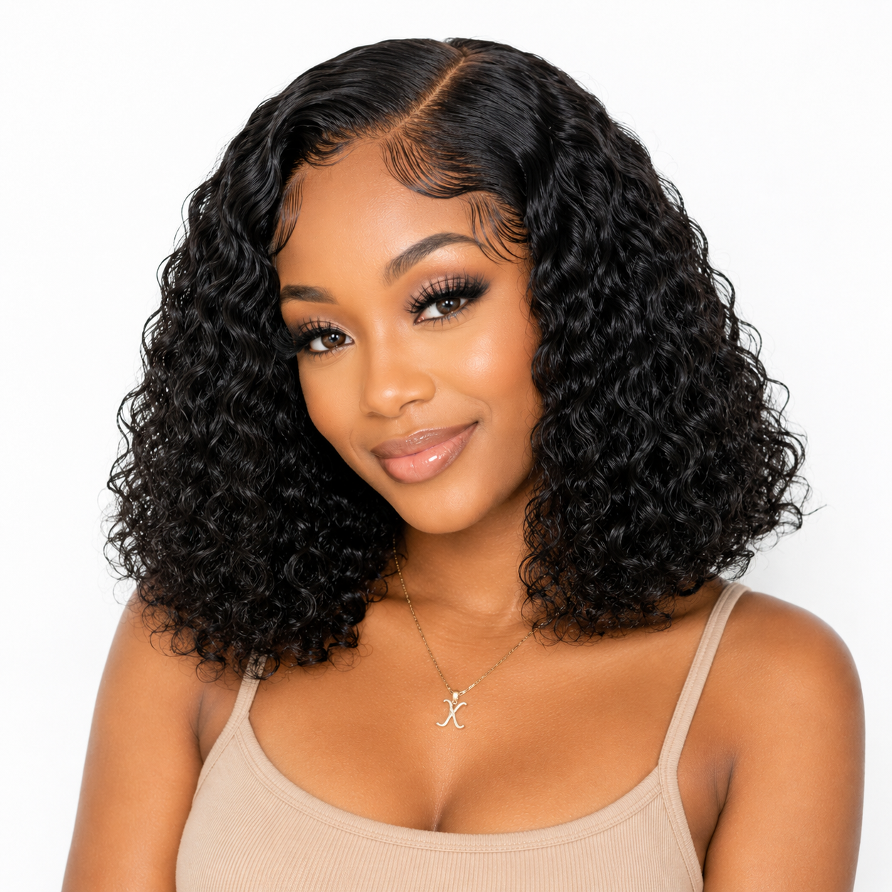 Perruque Bob Water Wave 14″ – Cheveux Humains Naturels Noir Naturel avec Lace Frontal 13x4