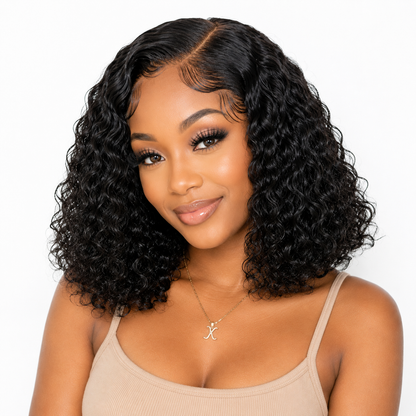 Perruque Bob Water Wave 14″ – Cheveux Humains Naturels Noir Naturel avec Lace Frontal 13x4