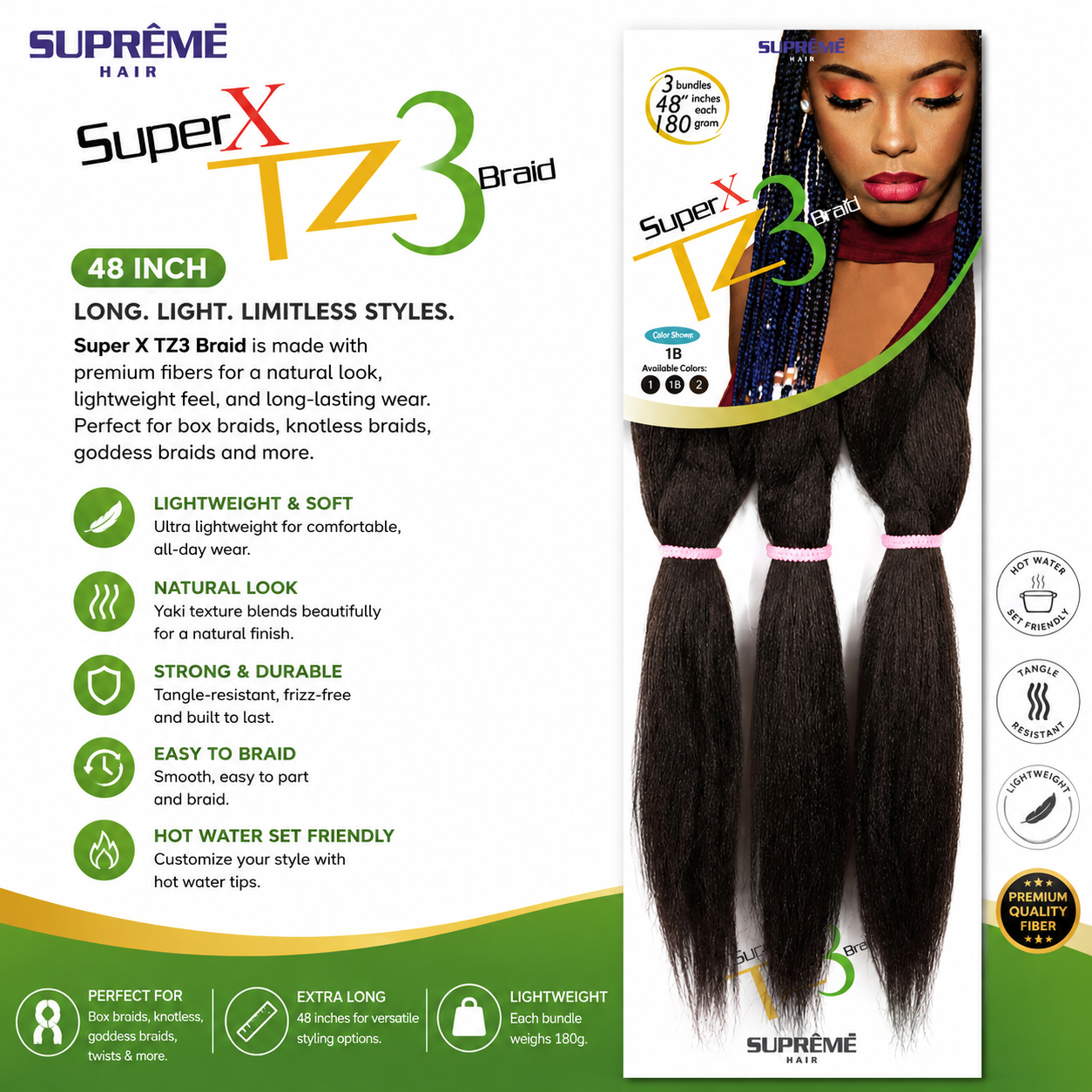 SUPRÊME Hair – Tresses Super X TZ3 Pré-Coupées et Pré-Peignées 48 po