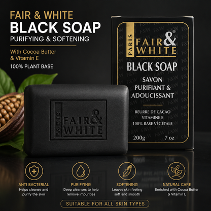 Fair and White – Original Black Soap with Cocoa Butter & Vitamin E, 200g