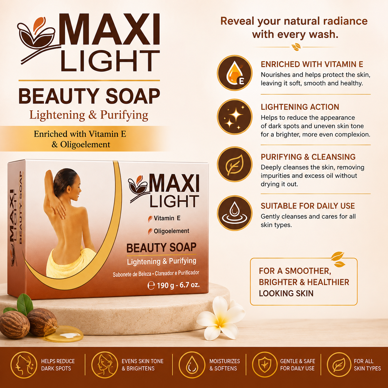Maxi Light – Beauty Soap with Vitamin E, 190g Maxi Light
