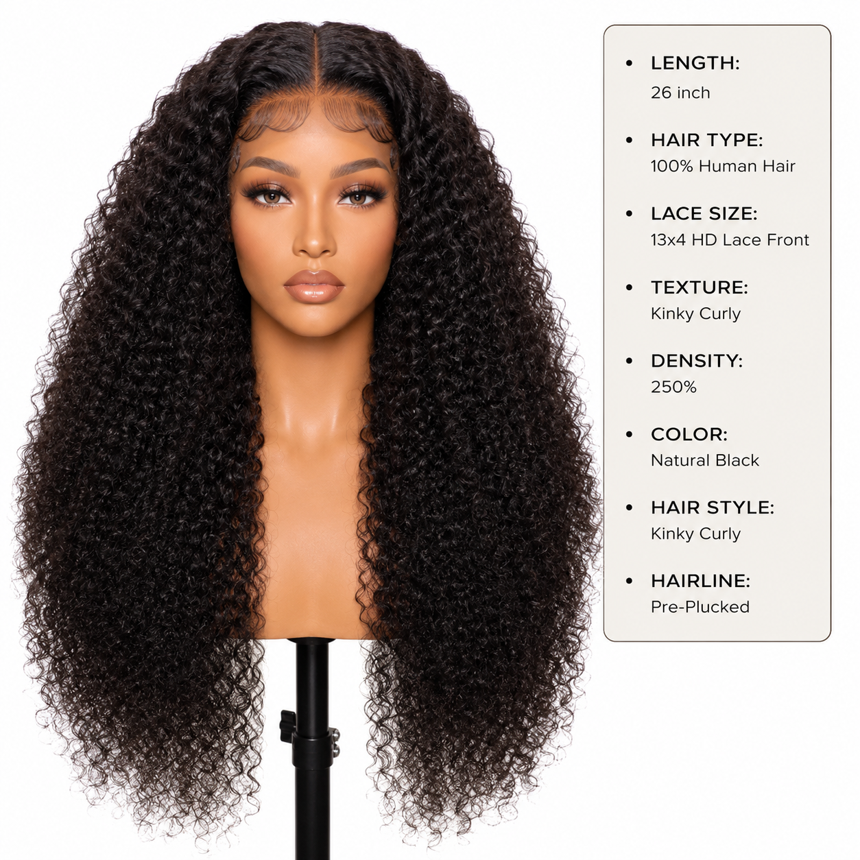 13x4 HD Lace Front Kinky Curly Human Hair Wig – 26″, 250% Full Volume Clessenza Beauty Store