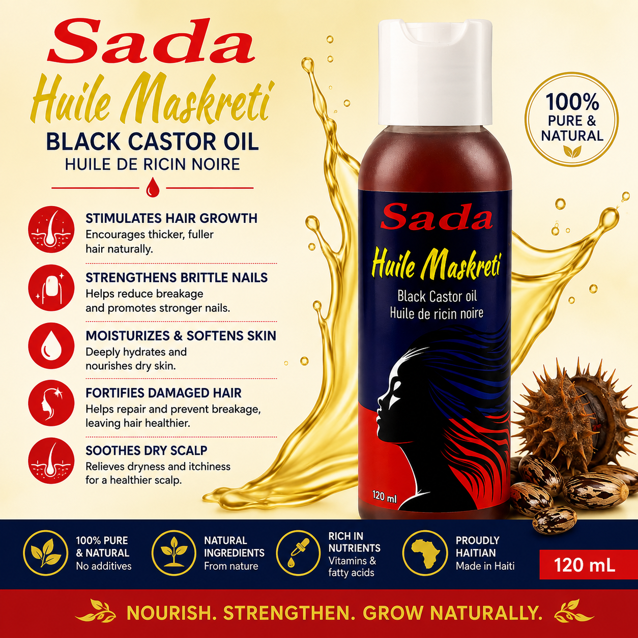 Sada – Black Castor Oil (Huile Maskreti), 120 mL