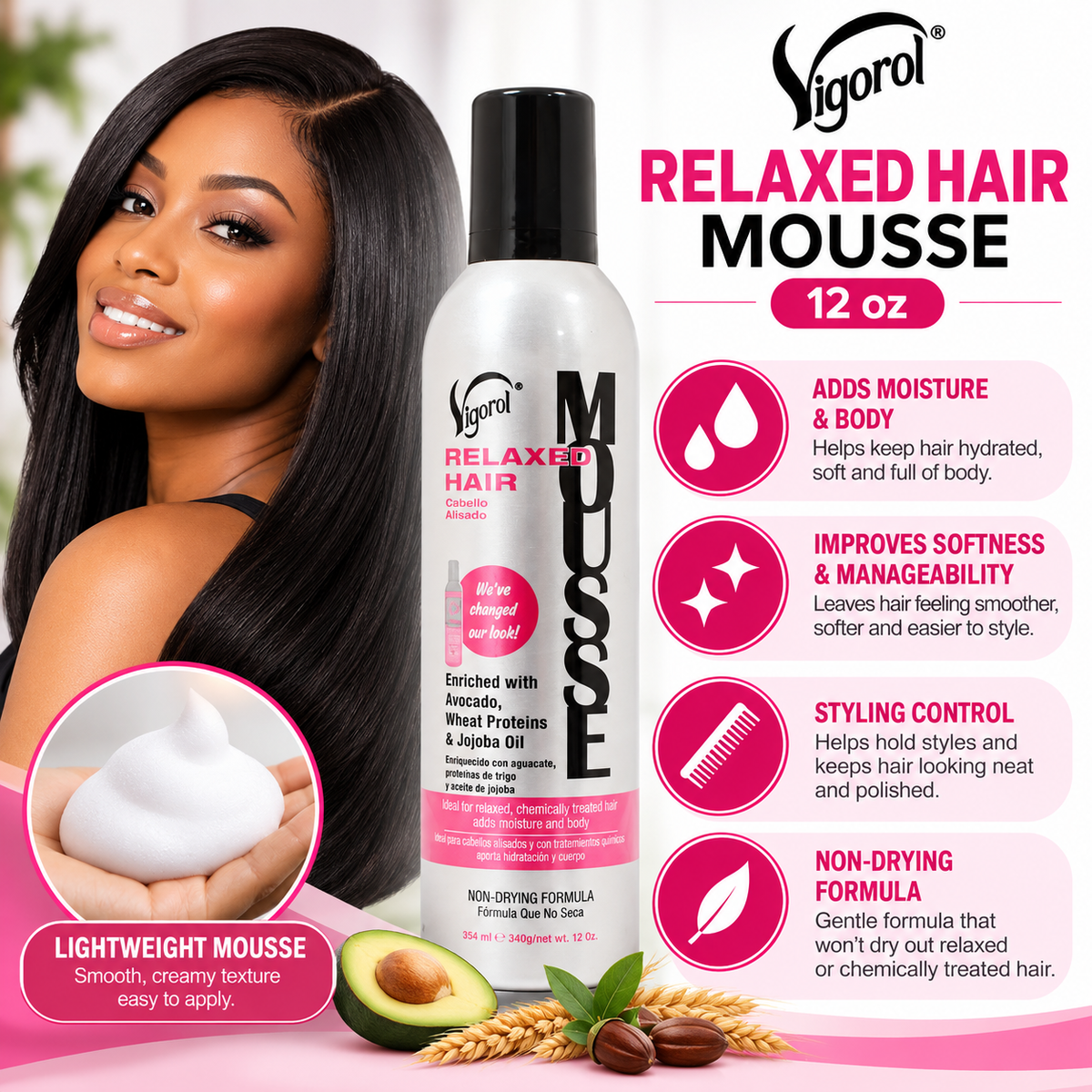 Vigorol – Relaxed Hair Mousse, 12 oz Vigorol