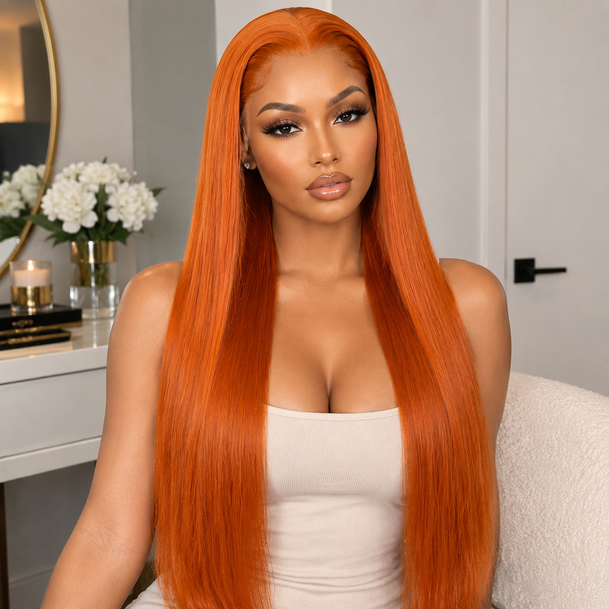 13×4 Lace Front Human Hair Wig – Straight 26″ – #350 Orange Ginger Clessenza Beauty Store