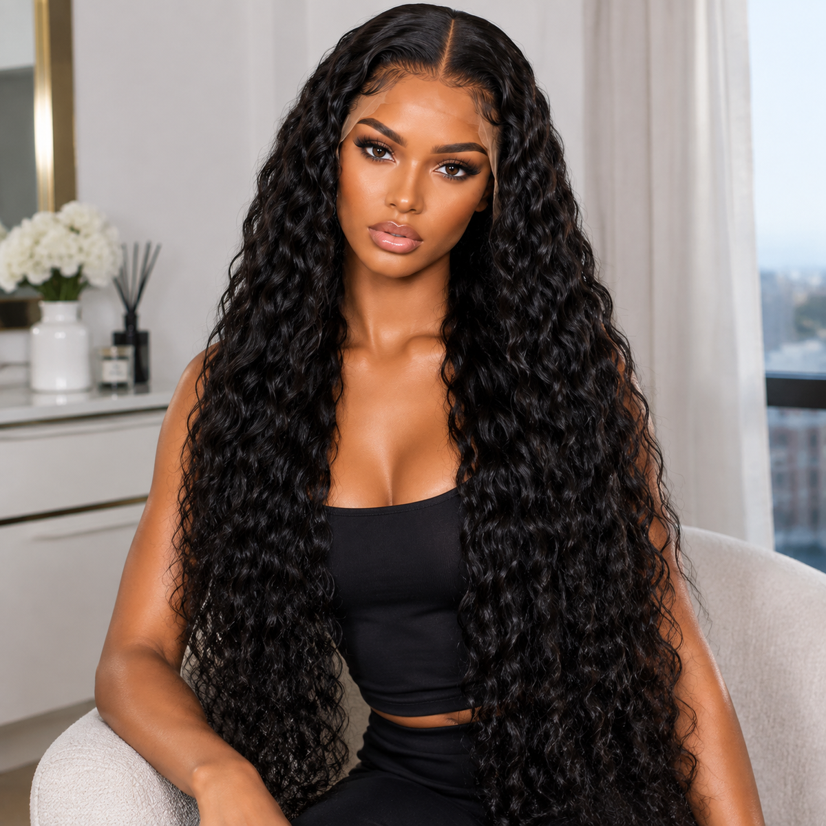 13×4 Lace Front Human Hair Wig – Luxury Water Wave 30″ – Natural Black – 180% Density Clessenza Beauty Store