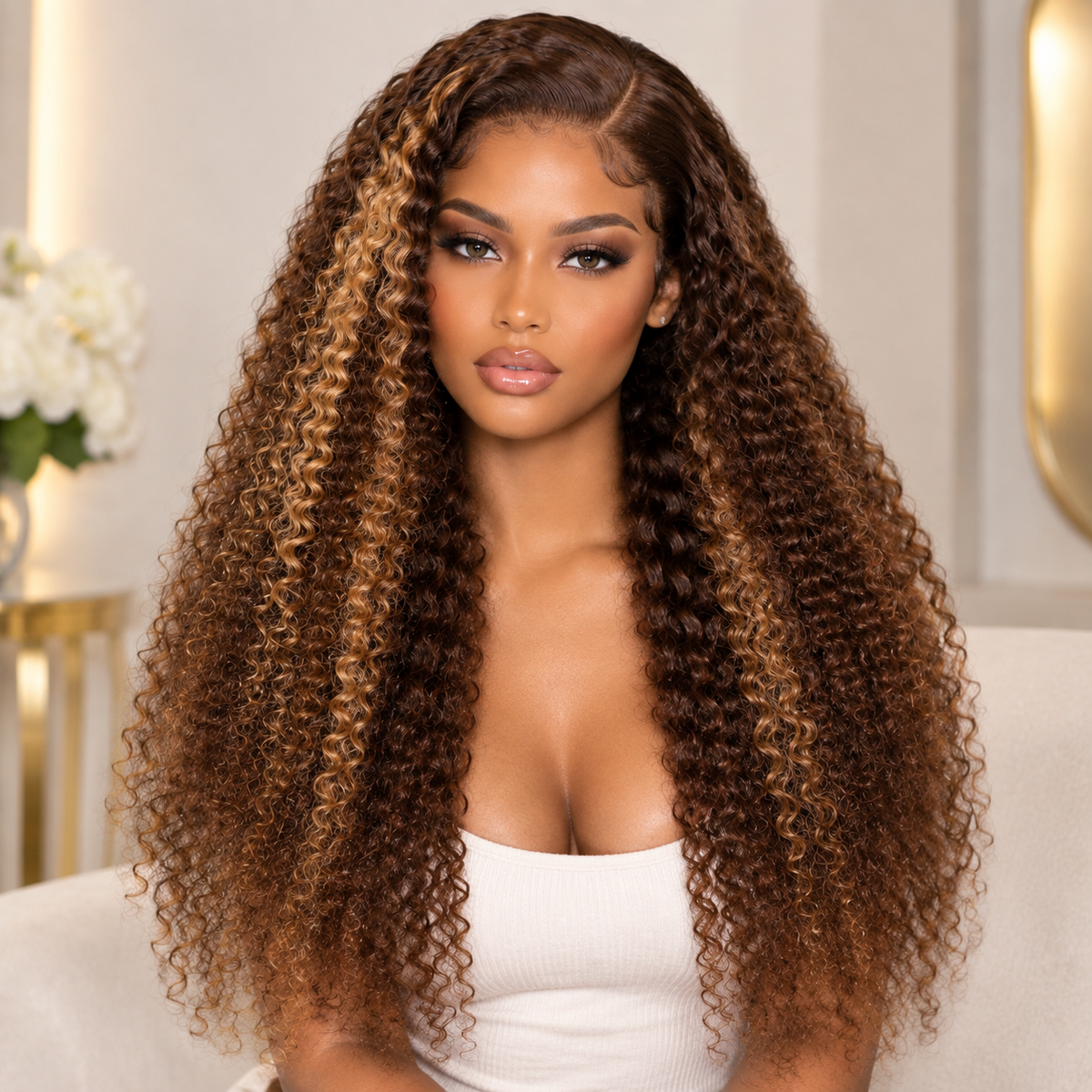 13×4 Lace Front Human Hair Wig – 24″ Kinky Curly – #4/27 – 180% Density Clessenza Beauty Store