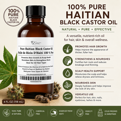 100% Pure Haitian Black Castor Oil – Natural Hair & Skin Treatment, 4 oz