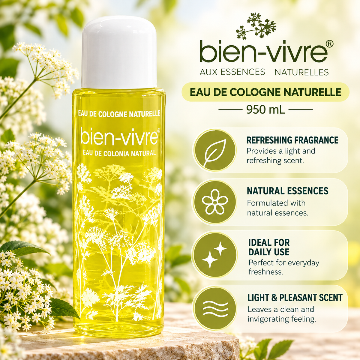Bien-Vivre – Eau de Cologne Naturelle, 950 mL Bien Vivre