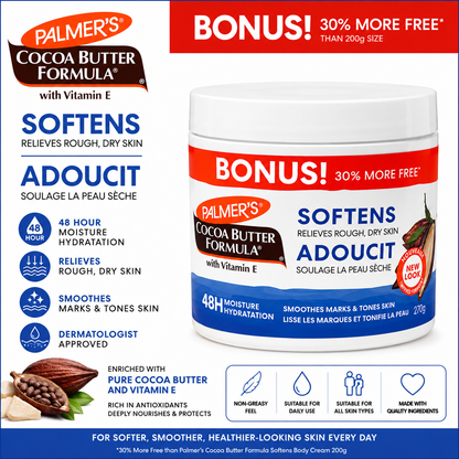 Palmer's Cocoa Butter Formula jar with bonus offer on a white background
