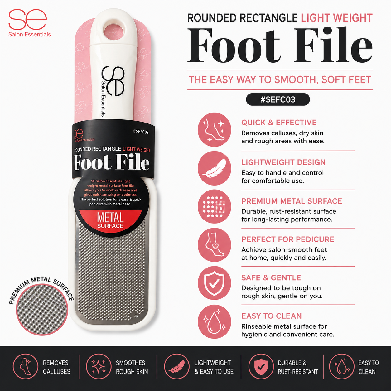 Salon Essentials – Rounded Rectangle Lightweight Foot File #SEFC03 Salon Essentials