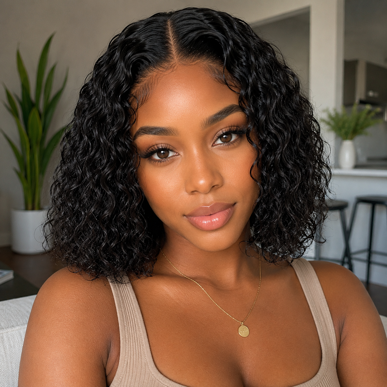 14″ Water Wave Bob Wig – 13x4 Lace Frontal Human Hair, Natural Black Clessenza Beauty Store