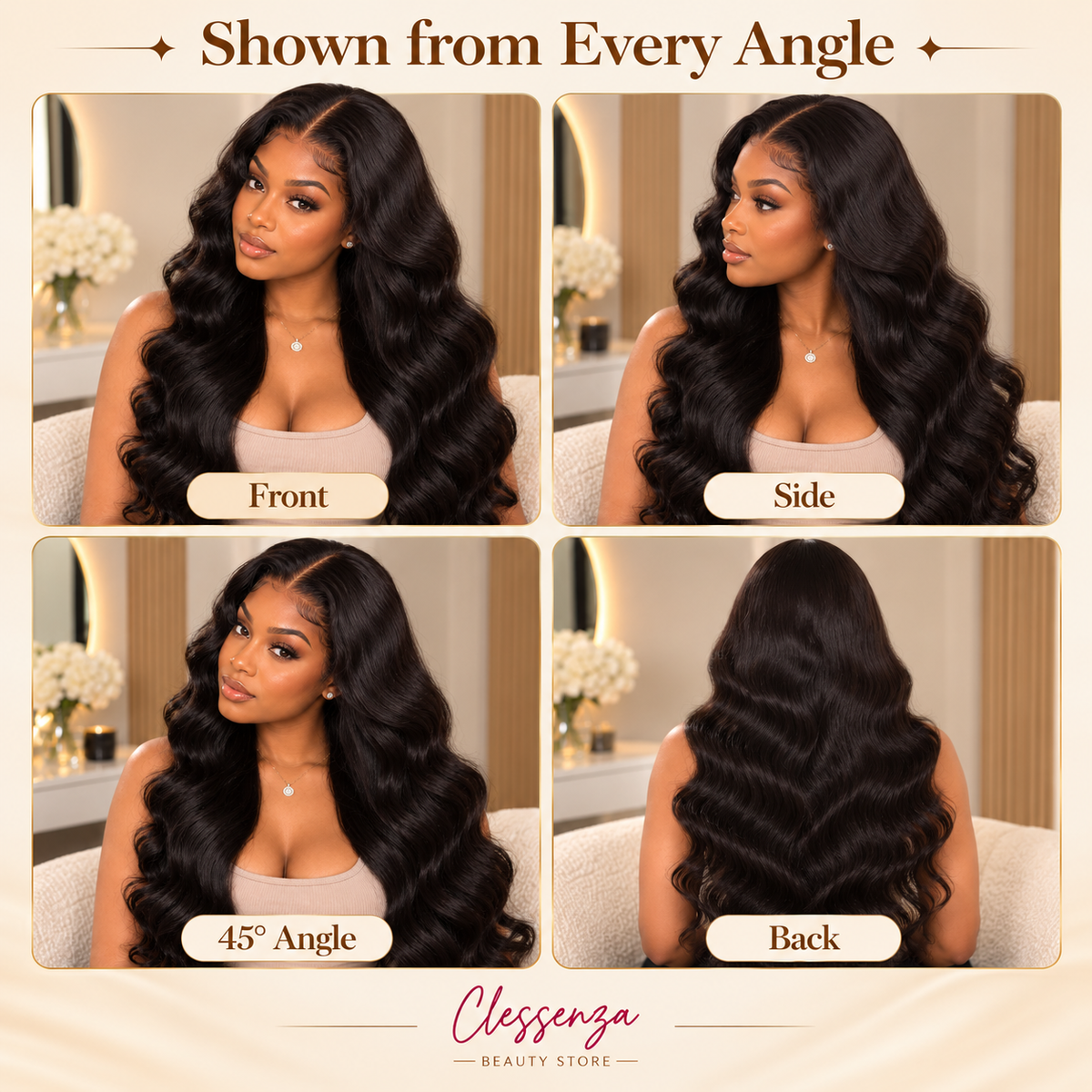 13×4 Lace Front Human Hair Wig – Body Wave 26″ Natural Black Clessenza Beauty Store
