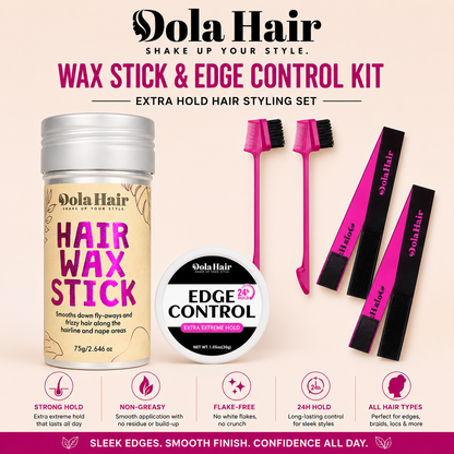 Dola Hair – Wax Stick & Edge Control Kit – Extra Hold Hair Styling Set with Edge Brushes & Combs