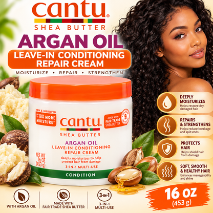 Cantu – Shea Butter Argan Oil Leave-In Conditioning Repair Cream, 16 Oz Cantu