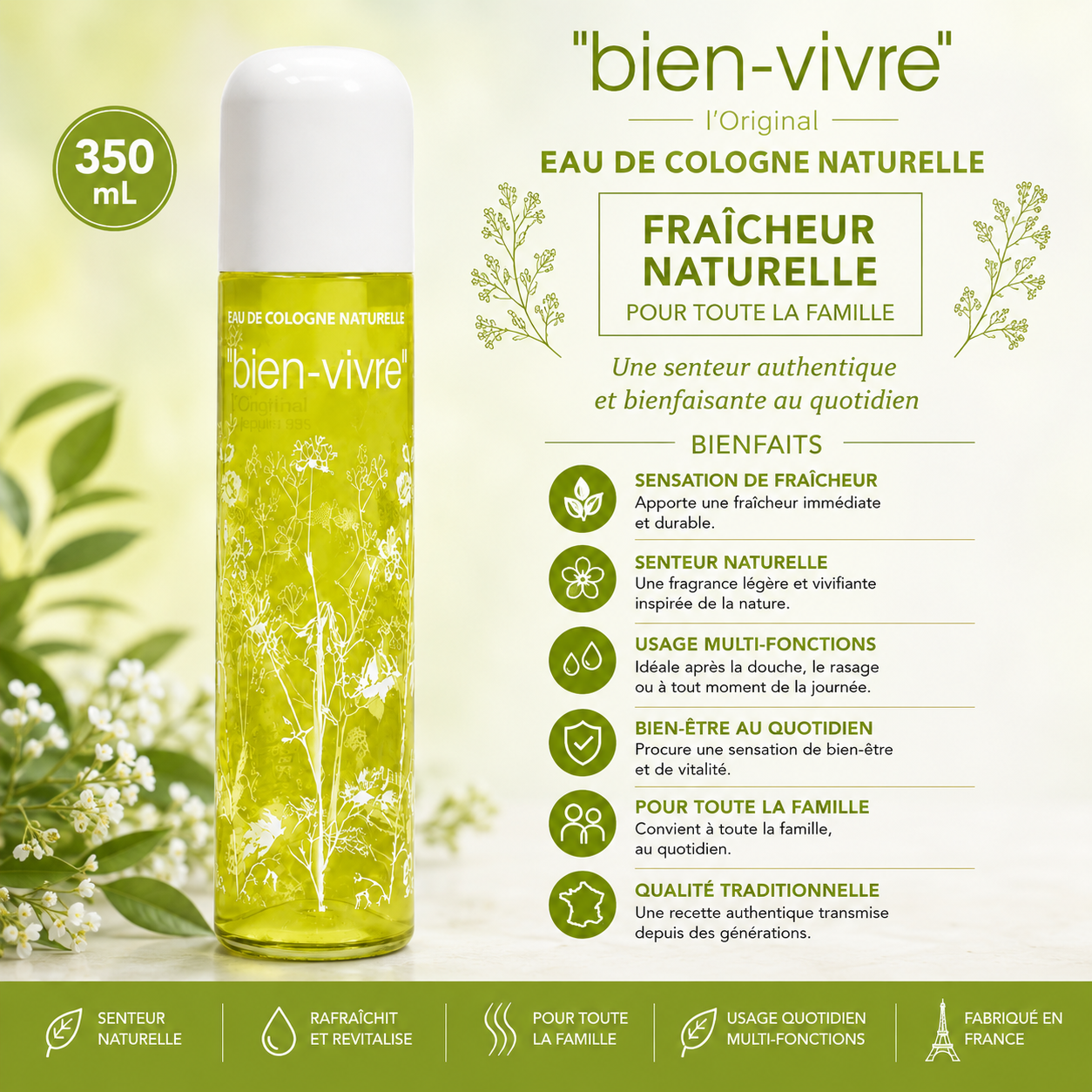 Bien-Vivre Eau de Cologne Naturelle 350 mL – Clessenza Beauty Store