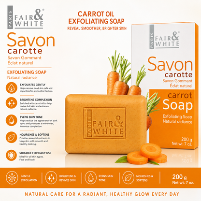 Fair & White Paris – Savon Exfoliant Original à l'Huile de Carotte, 200 g