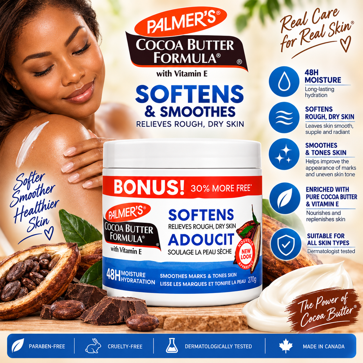 Palmer's – Cocoa Butter Formula Body Cream with Vitamin E, Bonus Size 270g (30% More Free) Palmer's