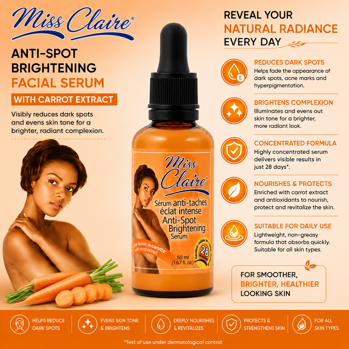 Miss Claire – Anti-Spot Brightening Facial Serum with Carrot Extract, 50 mL Miss Claire