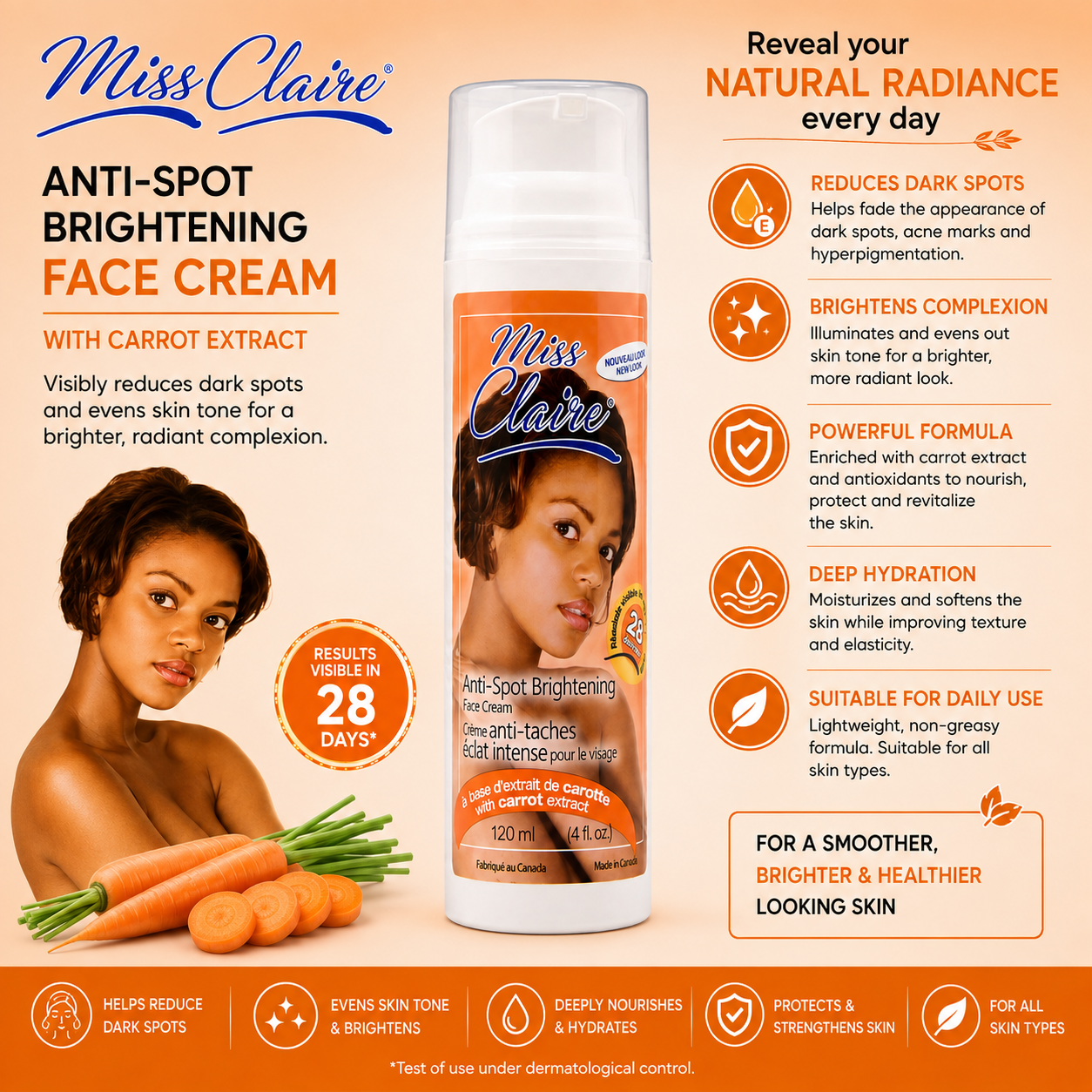 Miss Claire – Anti-Spot Brightening Face Cream with Carrot Extract, 120 mL Miss Claire