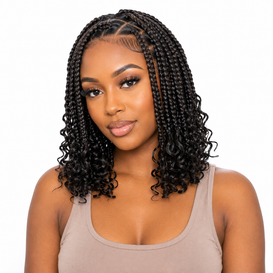 Tresses Boho Box Braids Courtes avec Pointes Bouclées – Cheveux Crochet Pré-Bouclés 12 Pouces