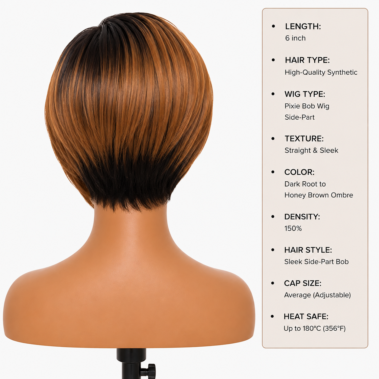 Luxury Ombre Short Bob Wig – Sleek Side-Part Synthetic Pixie Bob, Dark Root to Honey Brown Clessenza Beauty Store