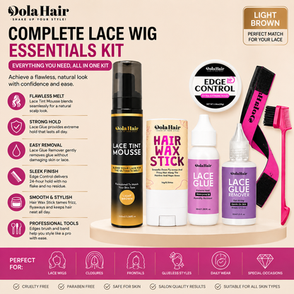 DolaHair Complete Lace Wig Essentials Kit – Lace Tint Mousse, Wig Glue, Glue Remover, Hair Wax Stick, Edge Control & Styling Tools DolaHair