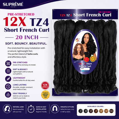 SUPRÊME Hair – Tresses Pré-Étirées 12X TZ4 Boucles Françaises Courtes 20 po